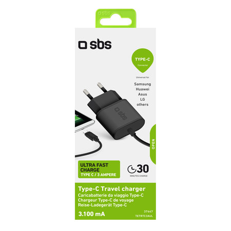 Αντάπτορας Φόρτισης 2x USB 10W + Καλώδιο USB / USB-C, Μαύρο | Black | SBS