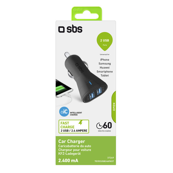 Φορτιστής Αυτοκινήτου 2x USB, 2.4A | Μαύρος | SBS