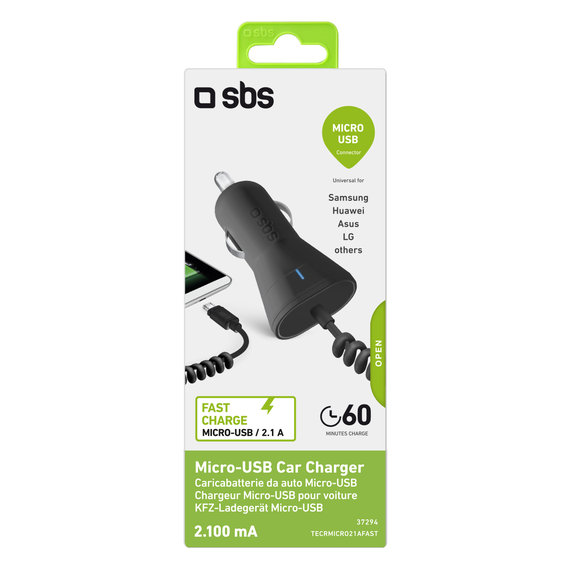 Φορτιστής Αυτοκινήτου Micro-USB, 2.1A | Μαύρος | SBS