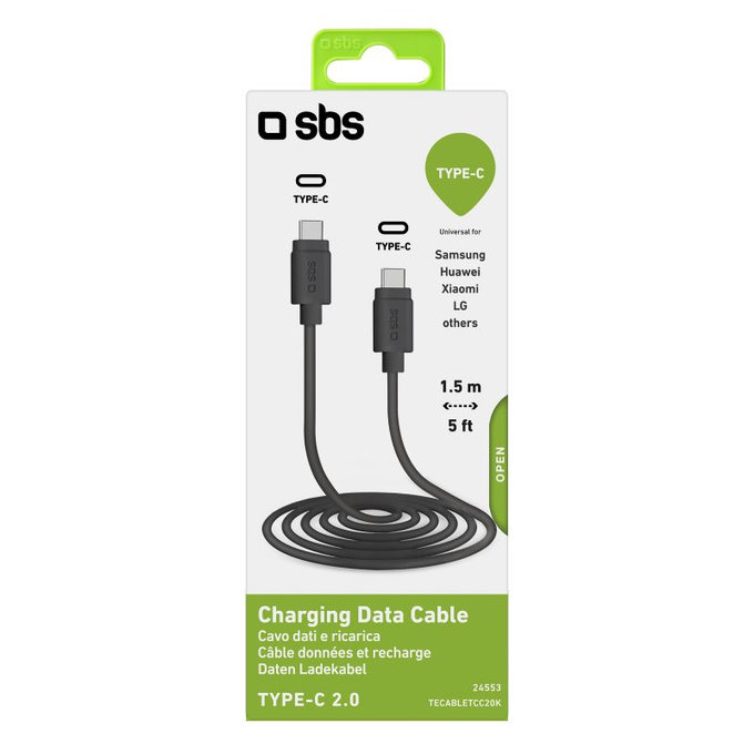 Καλώδιο USB-C / USB-C (1.5m) | Μαύρο | Black | SBS