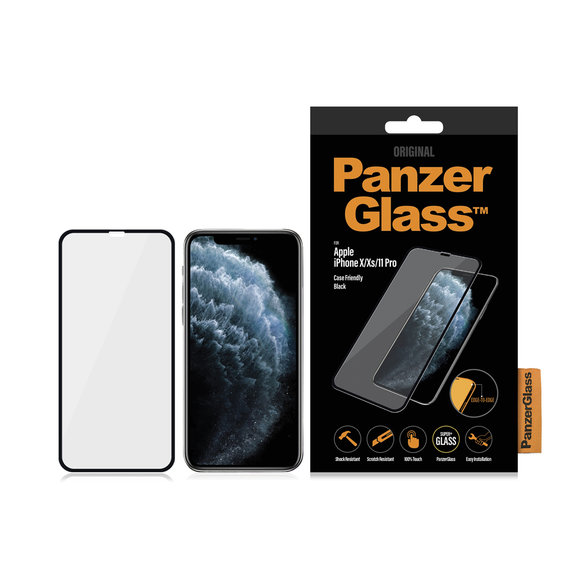 Σκληρυμένο γυαλί για iPhone X, XS, 11 Pro, Case Friendly, Μαύρο, Black, PanzerGlass