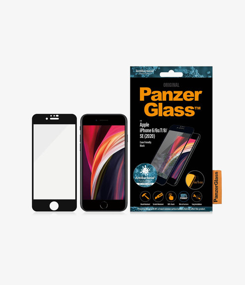 Σκληρυμένο γυαλί για iPhone 6, 6s, 7, 8, SE 2020, SE 2022, Case Friendly AB, Μαύρο, Black, PanzerGlass