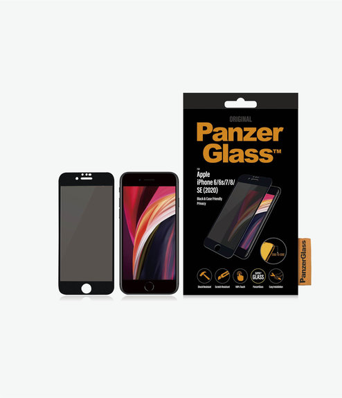 Σκληρυμένο γυαλί για iPhone 6, 6s, 7, 8, SE 2020, SE 2022, Privacy Case Friendly, Μαύρο, Black, PanzerGlass