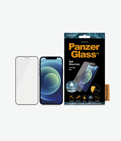 Σκληρυμένο γυαλί για iPhone 12 mini, Case Friendly AB, Μαύρο, Black, PanzerGlass