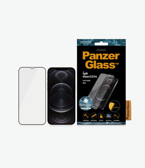 Σκληρυμένο γυαλί για iPhone 12, 12 Pro, Case Friendly AB, Μαύρο, Black, PanzerGlass
