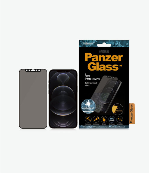 Σκληρυμένο γυαλί για iPhone 12, 12 Pro, Privacy Case Friendly AB, Μαύρο, Black, PanzerGlass