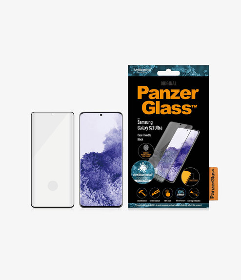 Σκληρυμένο γυαλί για Samsung S21 Ultra, Fingerprint komp., Case Friendly AB, Μαύρο, Black, PanzerGlass