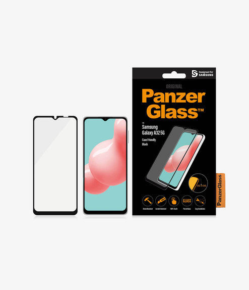 Σκληρυμένο γυαλί για Samsung A32 5G, Case Friendly, Μαύρο, Black, PanzerGlass