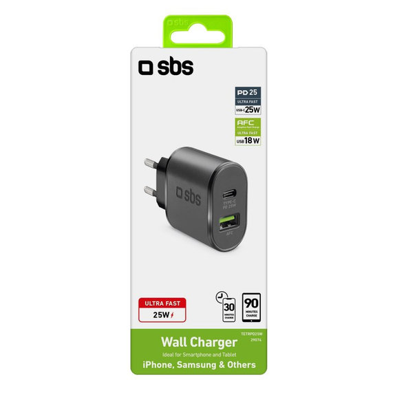 Αντάπτορας Φόρτισης USB-C 25W, μαύρος | SBS