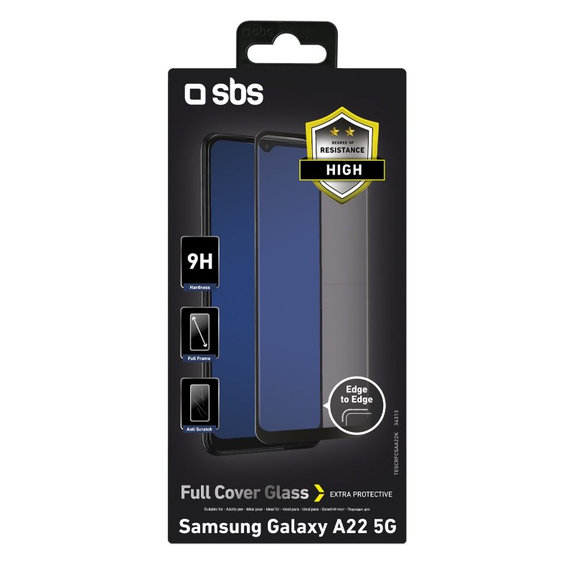 Σκληρυμένο γυαλί για Samsung A22 5G, Full Cover, Μαύρο, Black, SBS