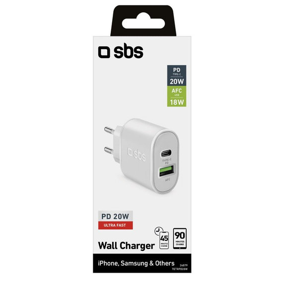 Αντάπτορας Φόρτισης USB-C 20W + Καλώδιο Lightning (1m), λευκός | SBS