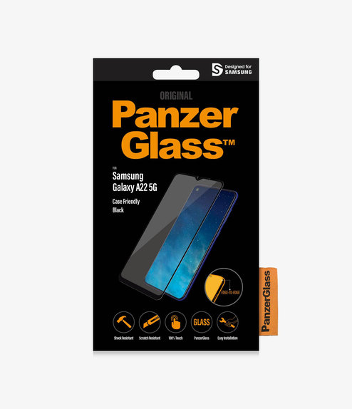 Σκληρυμένο γυαλί για Samsung A22 5G, Μαύρο, Black, Case Friendly, PanzerGlass