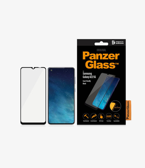 Σκληρυμένο γυαλί για Samsung A22 5G, Μαύρο, Black, Case Friendly, PanzerGlass