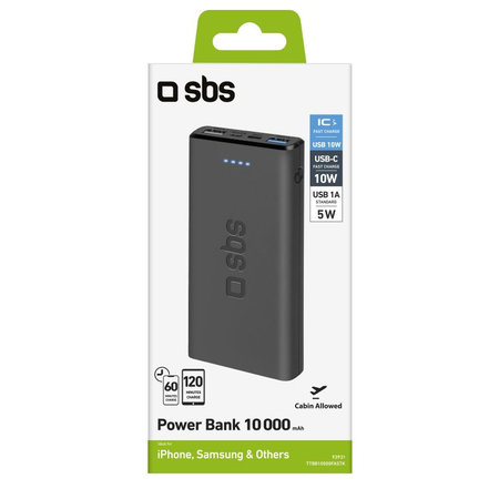 PowerBank 10 000 mAh, 2x USB, 2,1A | μαύρο | black | SBS
