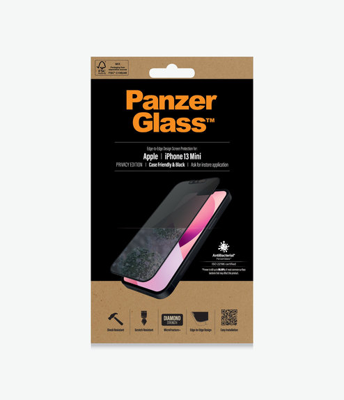 Προστατευτικό Γυαλί για iPhone 13 mini, Case Friendly Privacy AB, Μαύρο, Black, PanzerGlass