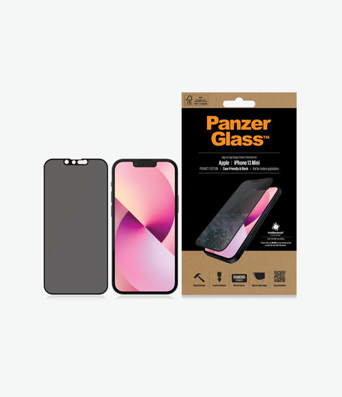 Προστατευτικό Γυαλί για iPhone 13 mini, Case Friendly Privacy AB, Μαύρο, Black, PanzerGlass
