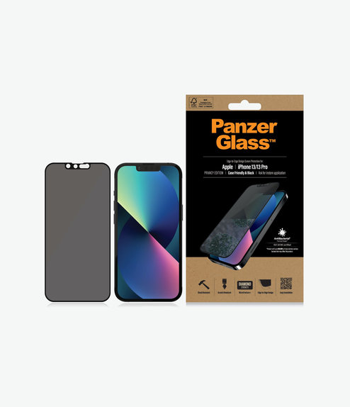 Προστατευτικό Γυαλί για iPhone 13, 13 Pro, 14, Case Friendly Privacy AB, Μαύρο, Black, PanzerGlass