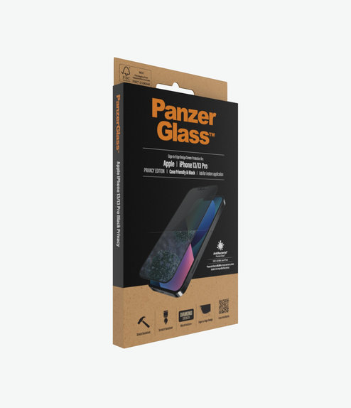Προστατευτικό Γυαλί για iPhone 13, 13 Pro, 14, Case Friendly Privacy AB, Μαύρο, Black, PanzerGlass