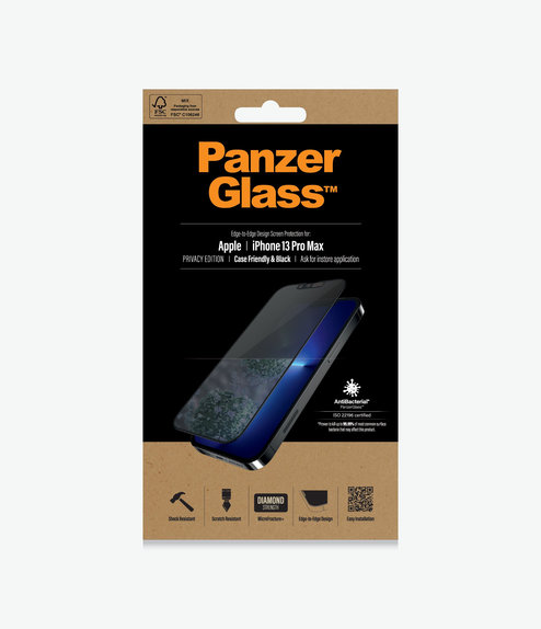 Προστατευτικό Γυαλί για iPhone 13 Pro Max, 14 Plus, Case Friendly Privacy AB, Μαύρο, Black, PanzerGlass