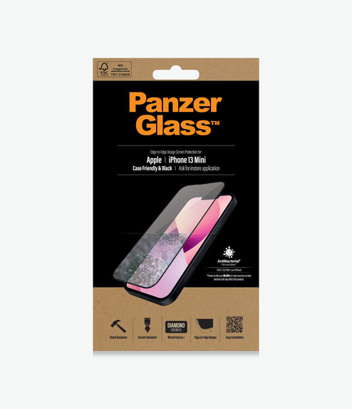 Προστατευτικό Γυαλί για iPhone 13 mini, Case Friendly AB, Μαύρο, Black, PanzerGlass
