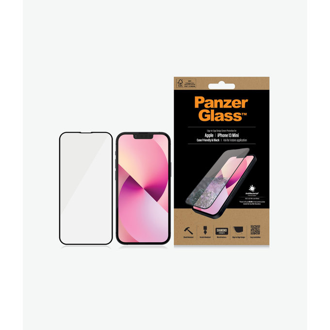 Προστατευτικό Γυαλί Case Friendly AB για iPhone 13 mini, Μαύρο | Black | PanzerGlass