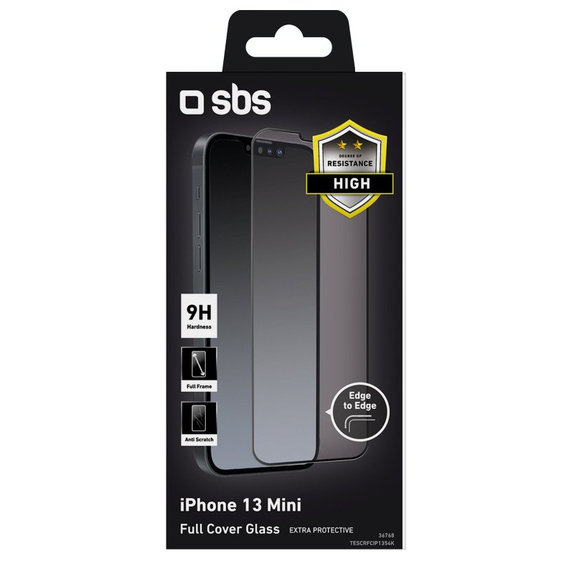 Προστατευτικό Γυαλί για iPhone 13 mini, Full Cover, Μαύρο, Black, SBS