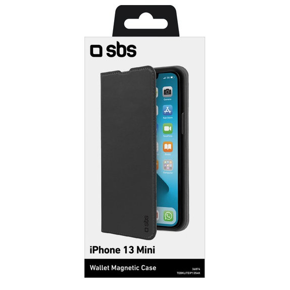 Θήκη Βιβλίο Πορτοφόλι Lite για iPhone 13 mini, Μαύρο, Black, SBS