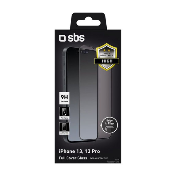 Προστατευτικό Γυαλί για iPhone 13, 13 Pro, 14, Full Cover, Μαύρο, Black, SBS