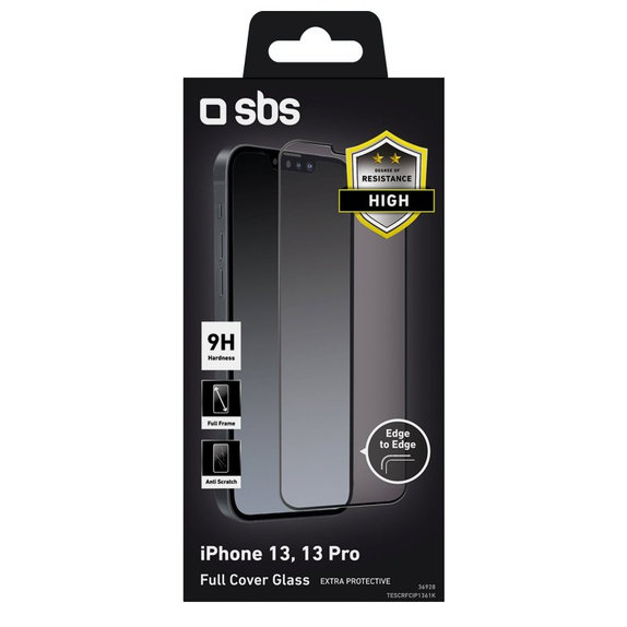 Προστατευτικό Γυαλί για iPhone 13, 13 Pro, 14, Full Cover, Μαύρο, Black, SBS