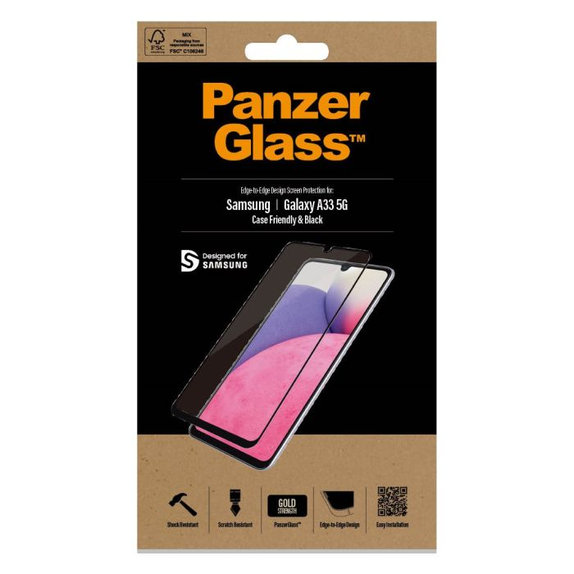 Προστατευτικό Γυαλί για Samsung A33 5G, Case Friendly, Μαύρο, Black, PanzerGlass