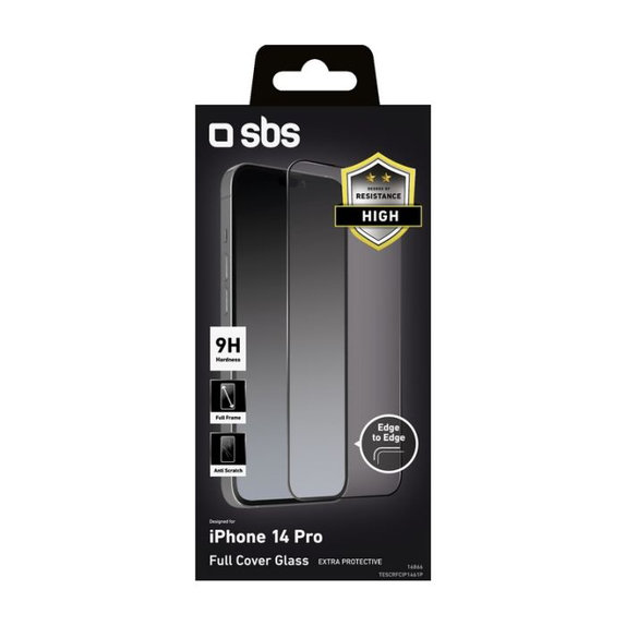 Προστατευτικό Γυαλί για iPhone 14 Pro, Full Cover, Μαύρο, Black, SBS