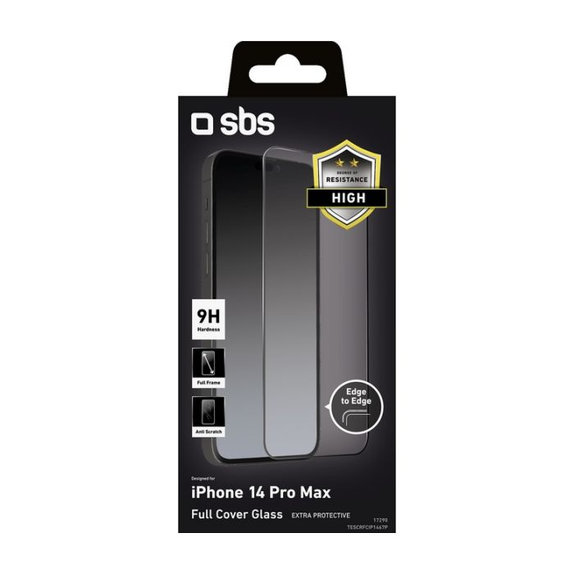 Προστατευτικό Γυαλί για iPhone 14 Pro Max, Full Cover, Μαύρο, Black, SBS