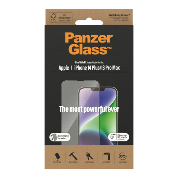 Προστατευτικό γυαλί UWF AB με εφαρμογέα για iPhone 14 Plus/13 Pro Max, Μαύρο, PanzerGlass