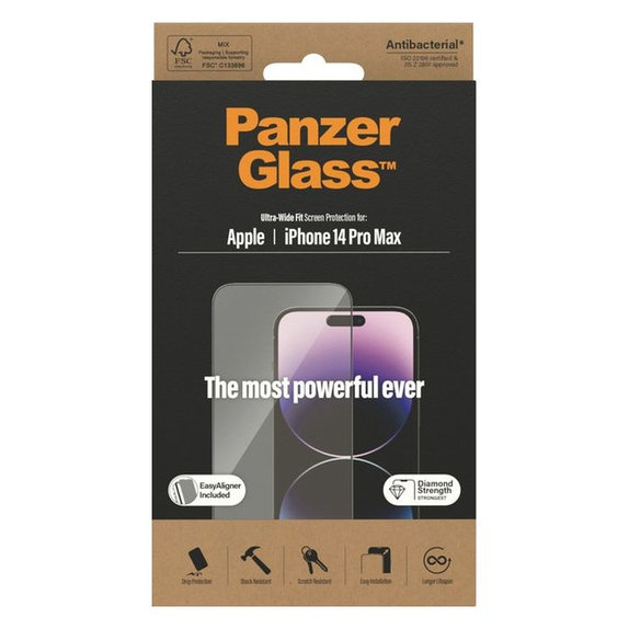 Προστατευτικό Γυαλί με εφαρμοστή για iPhone 14 Pro Max, UWF, Μαύρο, Black, PanzerGlass