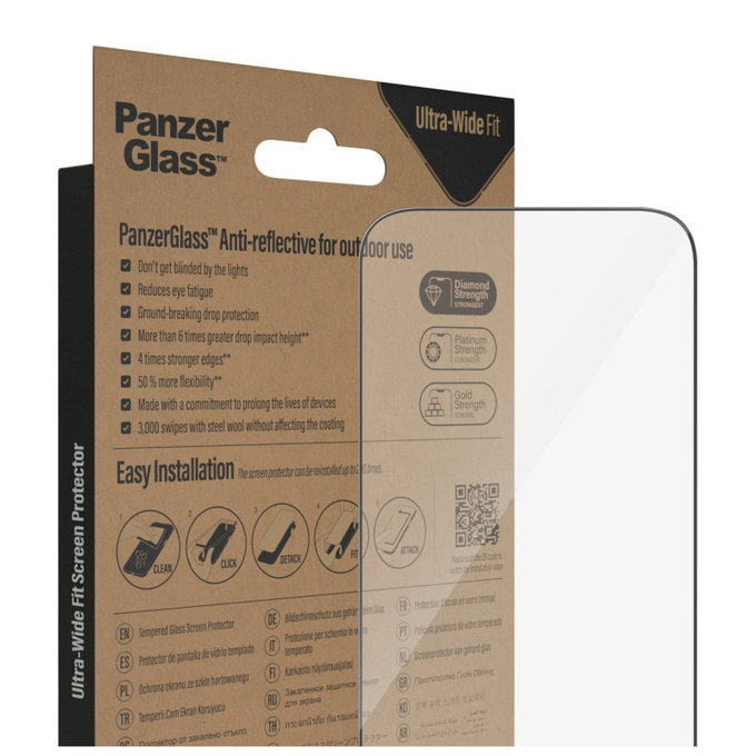 Προστατευτικό γυαλί UWF Anti-Reflective AB με εφαρμογέα για iPhone 14 Pro, Μαύρο, PanzerGlass