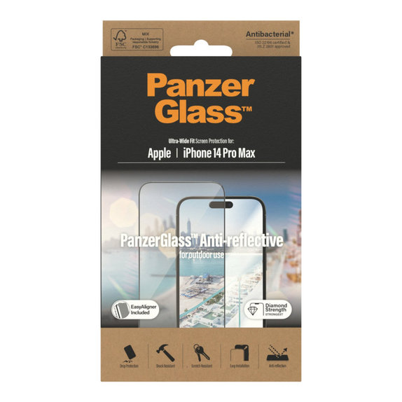 Προστατευτικό γυαλί UWF Anti-Reflective AB με εφαρμογέα για iPhone 14 Pro Max, Μαύρο, PanzerGlass