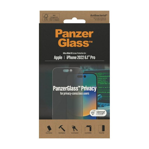 Προστατευτικό Γυαλί για iPhone 14 Pro, UWF Privacy AB, PanzerGlass