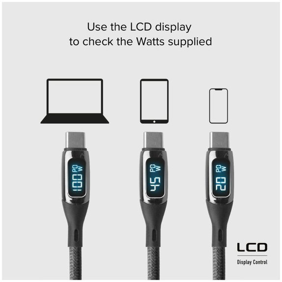 Καλώδιο USB-C / USB-C με LCD & PowerDelivery 100W (1m) | Μαύρο | Black | SBS
