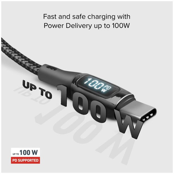 Καλώδιο USB-C / USB-C με LCD & PowerDelivery 100W (1m) | Μαύρο | Black | SBS