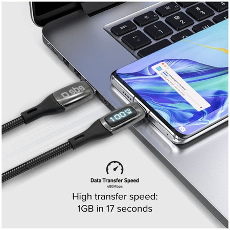Καλώδιο USB-C / USB-C με LCD & PowerDelivery 100W (1m) | Μαύρο | Black | SBS