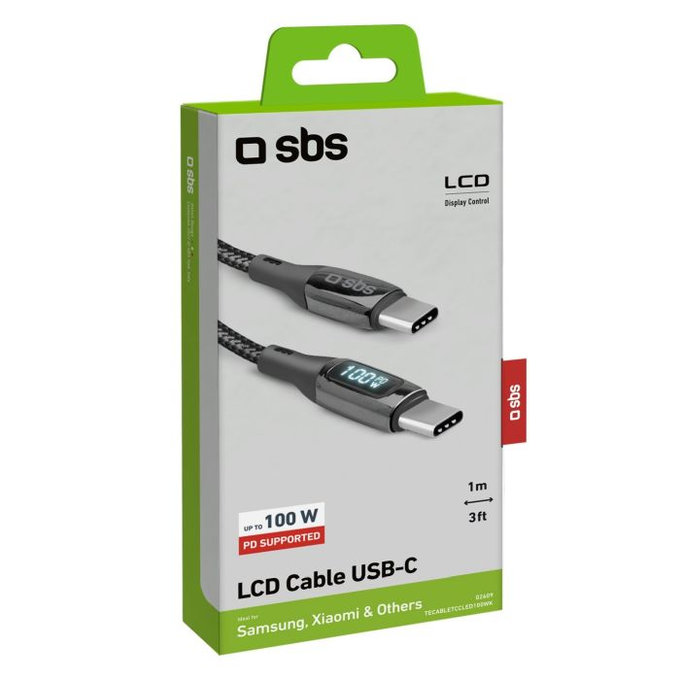Καλώδιο USB-C / USB-C με LCD & PowerDelivery 100W (1m) | Μαύρο | Black | SBS