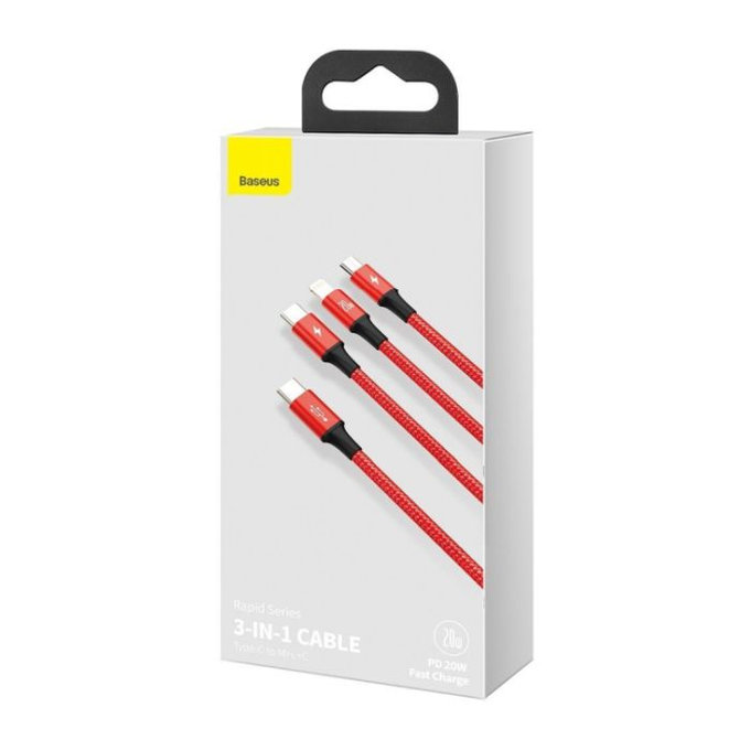 Καλώδιο USB-C 3 σε 1 (2x USB-C, Lightning) (1.5m) | Κόκκινο | Red | Baseus