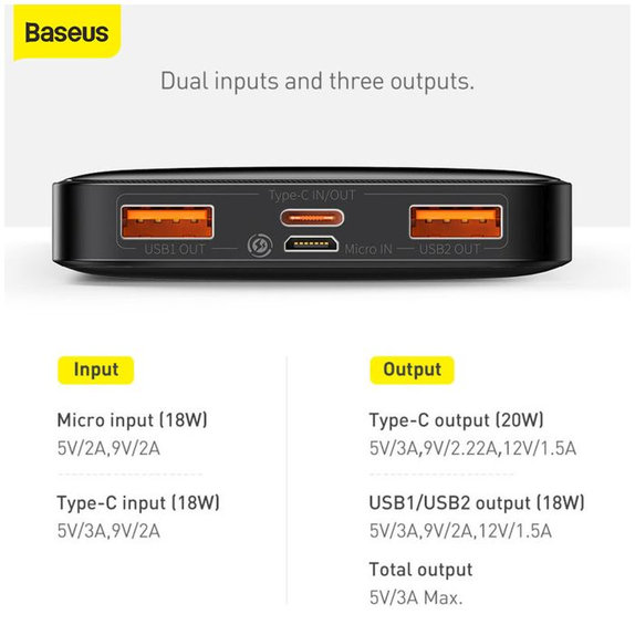 PowerBank 30 000 mAh | μαύρο | black | Baseus