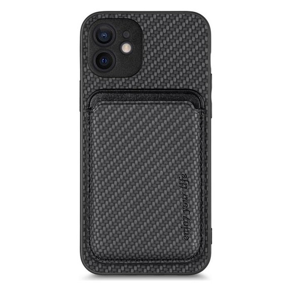 Θήκη Carbon s MagSafe Wallet για iPhone 12 mini, Μαύρο, Black, FixPremium