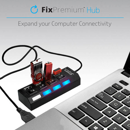 USB Hub με Διακόπτη Ισχύος για 7 Θύρες USB | Μαύρο | Black | FixPremium