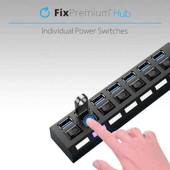 USB Hub με Διακόπτη Ισχύος για 7 Θύρες USB | Μαύρο | Black | FixPremium