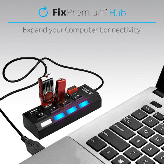 USB Hub με Διακόπτη Ισχύος για 4 Θύρες USB | Μαύρο | Black | FixPremium
