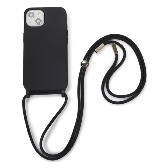 Θήκη σιλικόνης με Σχοινί για iPhone 13 & 14, Μαύρο, Black, FixPremium