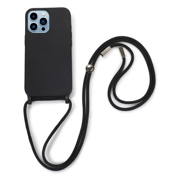Θήκη σιλικόνης με Σχοινί για iPhone 13 Pro, Μαύρο, Black, FixPremium