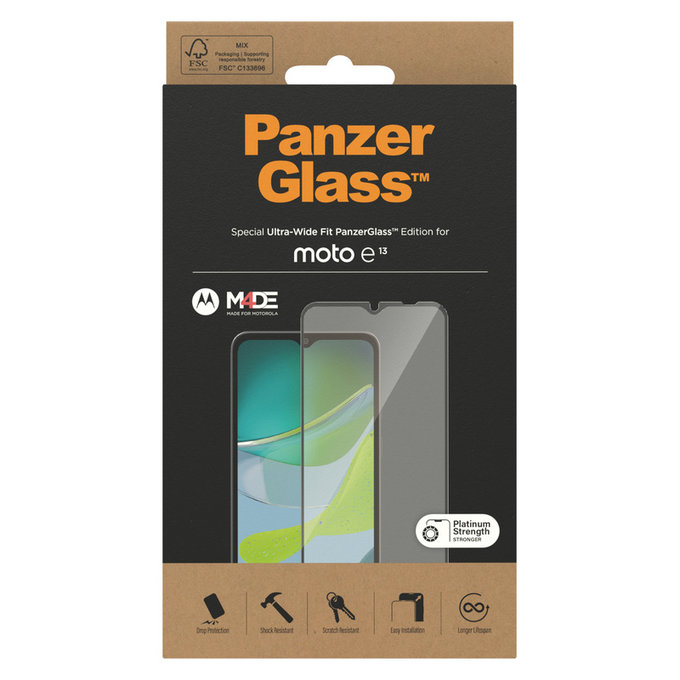 Σκληρυμένο γυαλί UWF για Motorola Moto E13, Μαύρο, PanzerGlass